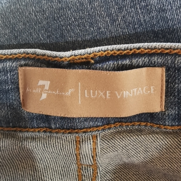 7 for all Mankind Luxe Vintage High Rise Raw Hem Cropped Slim Kick Jeans - Sz 27 - Picture 6 of 10
